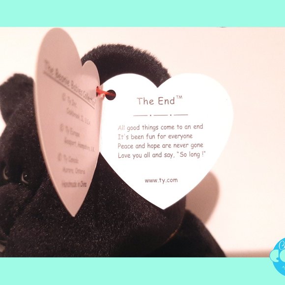 Rare vintage TY Beanie baby 1999 The End black bear #04265 PE Pellets great gift - Picture 4 of 10